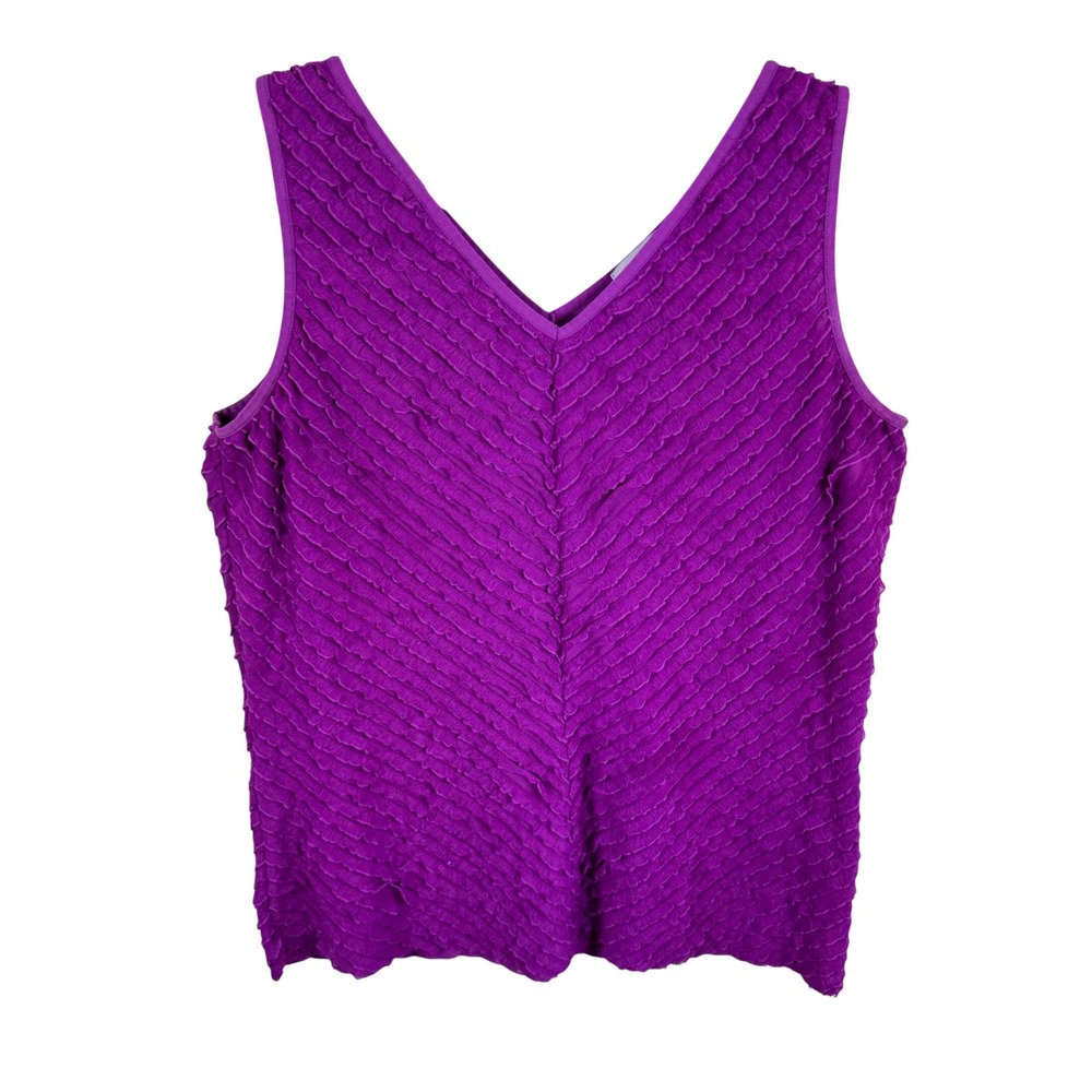 Kate Hill Womens XL Purple Pink Chevron Ruffle‎ Textured V-Neck Tank Top